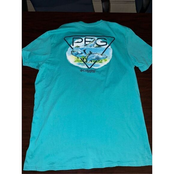 Columbia PFG Mens Short Sleeve Turquoise Tee Size Large - Picture 3 of 8